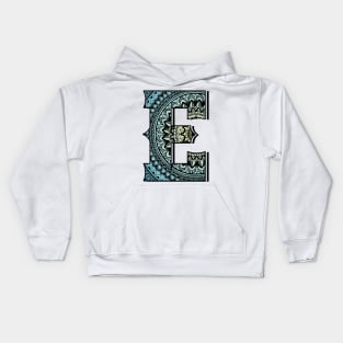 Mandala with alphabet E. Kids Hoodie